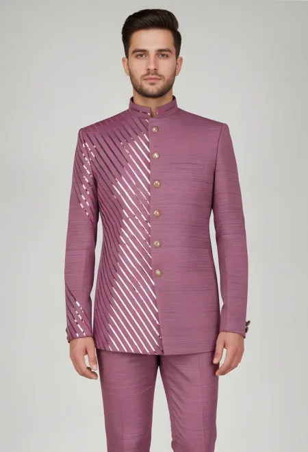 Dark Pastel Pink Prince Coat with Foil Embroidery