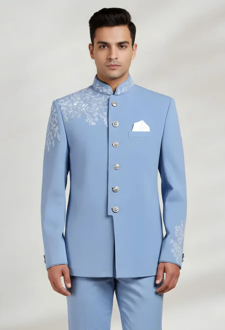 Sky Blue Embroidered Prince Coat