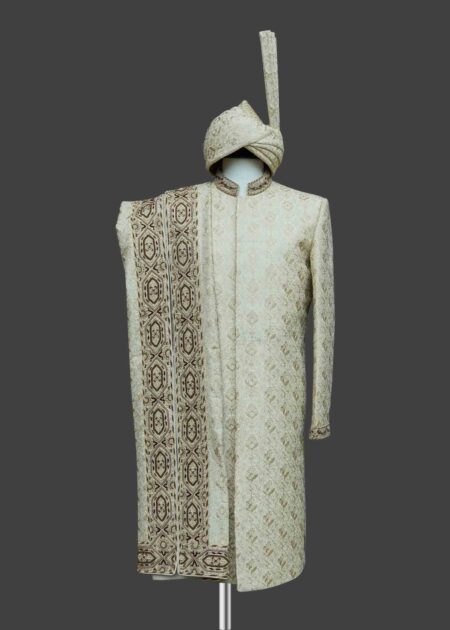 Regal Olive Green Sherwani with Intricate Embroidery