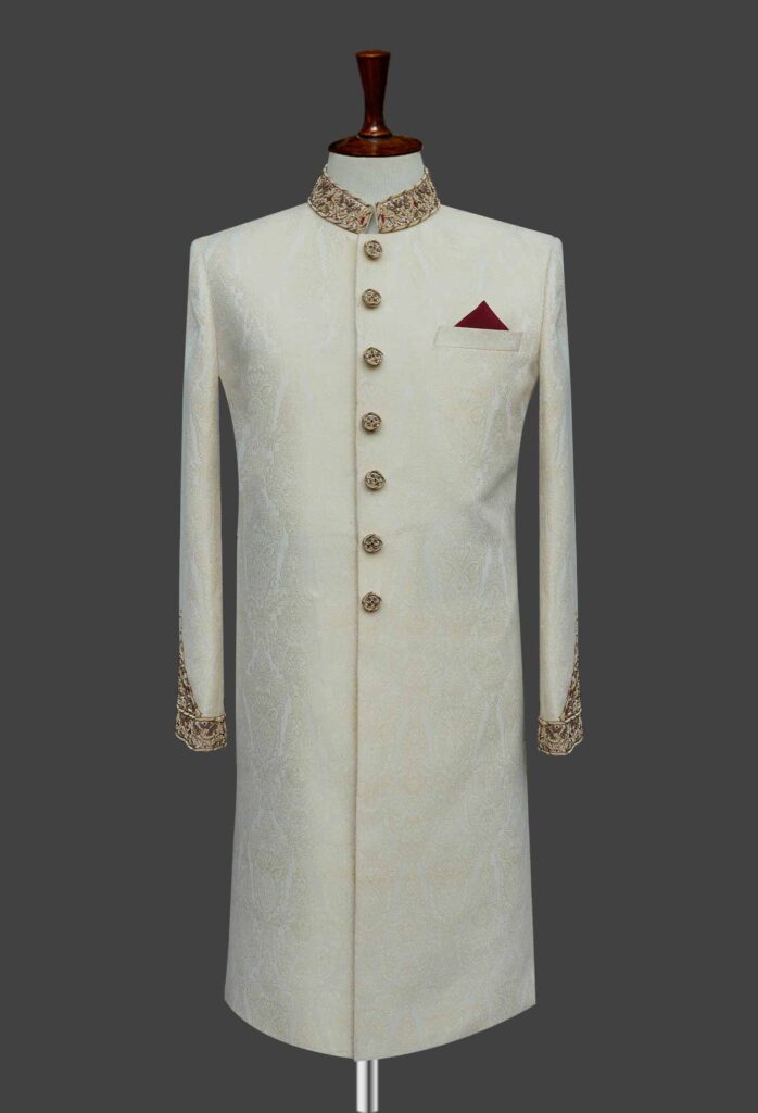 Ivory Sherwani With Silver Embroidery Set