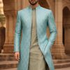 Turquoise Sherwani with Subtle Golden Embroidery
