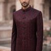 Deep Maroon & Black Embroidered Prince Coat