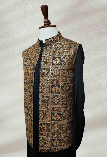 Majestic Black and Gold Embroidered Waistcoat