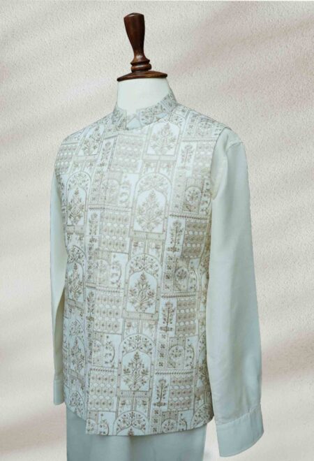 Timeless Off-White and Gold Embroidered Waistcoat