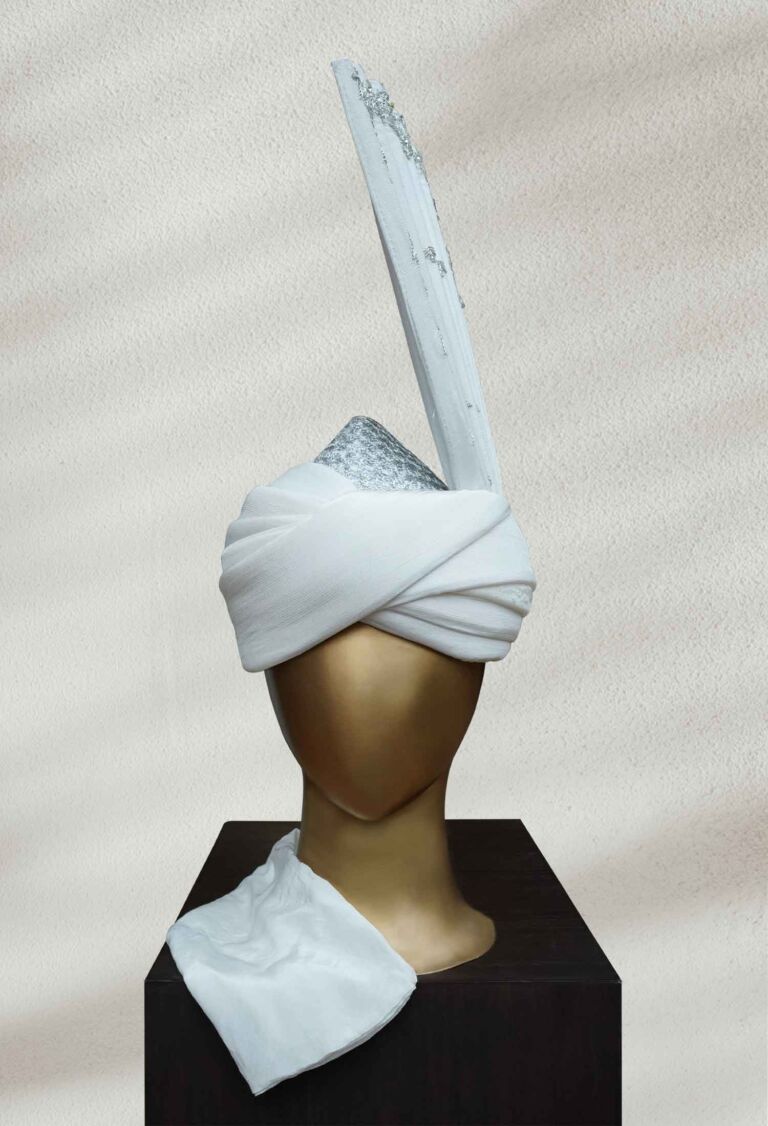 Silver-Embroidered White Turban