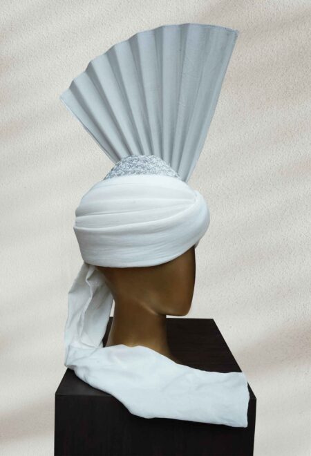 Silver-Embroidered White Turban