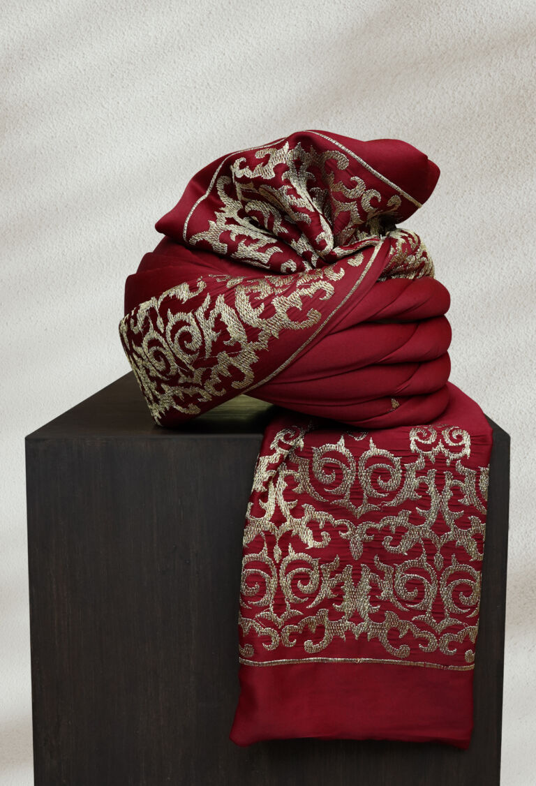 Red Turban with Gold Embroidery