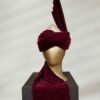 Maroon Velvet Turban with Hand-Embroidered Details Red and Golden Turban