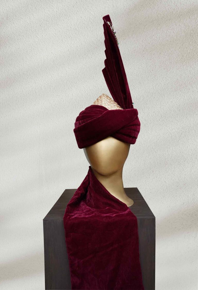 Maroon Velvet Turban with Hand-Embroidered Details Maroon Velvet Turban