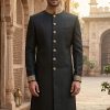 Black Sherwani with Embellished Collar