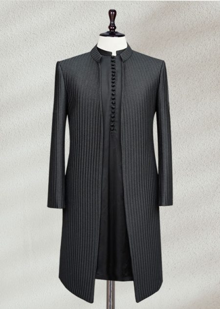 Black Striped Pattern Sherwani Black Pattern Sherwani