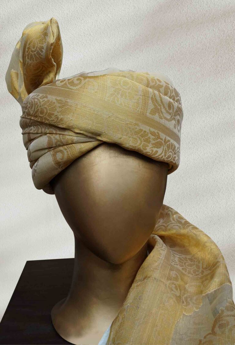 Beige Turban with Floral Pattern