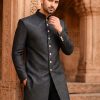Bespoke Black Chevron Pattern Sherwani White Sherwani