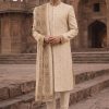 Traditional Ivory Golden Embroidered Sherwani Modern Black Sherwani