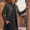 Modern Black Striped Pattern Sherwani Sky Blue Sherwani