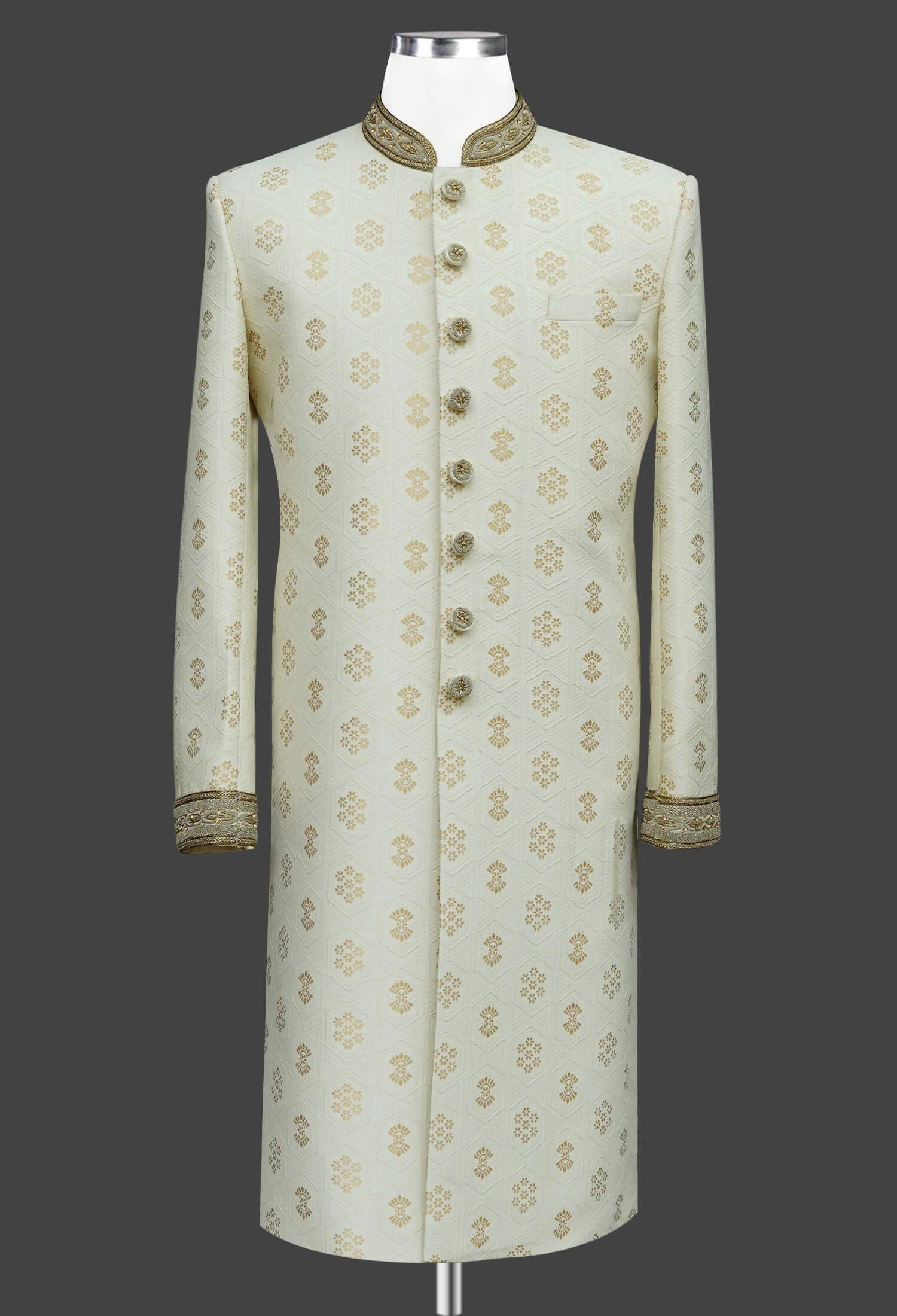Classic Ivory Sherwani With Golden Embroidery Classic Ivory Sherwani Classic Ivory Sherwani with Golden Embroidery Classic Ivory Sherwani