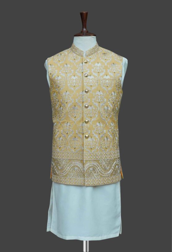 Traditional Golden Waistcoat with Intricate Embroidery