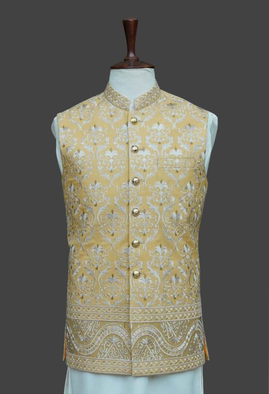 Traditional Golden Waistcoat with Intricate Embroidery