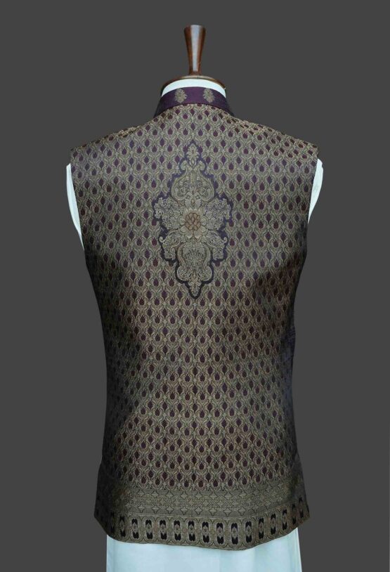 Maroon Waistcoat with Golden Embroidery