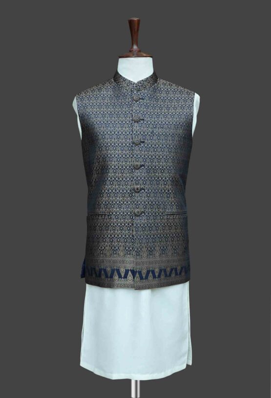 Classic Blue and Gold Patterned Waistcoat