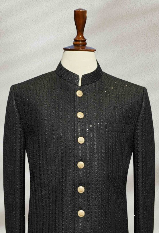 Classic Black Sherwani with Golden Button Detailing