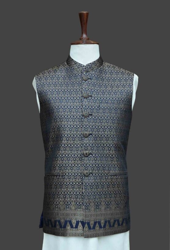 Classic Blue and Gold Patterned Waistcoat