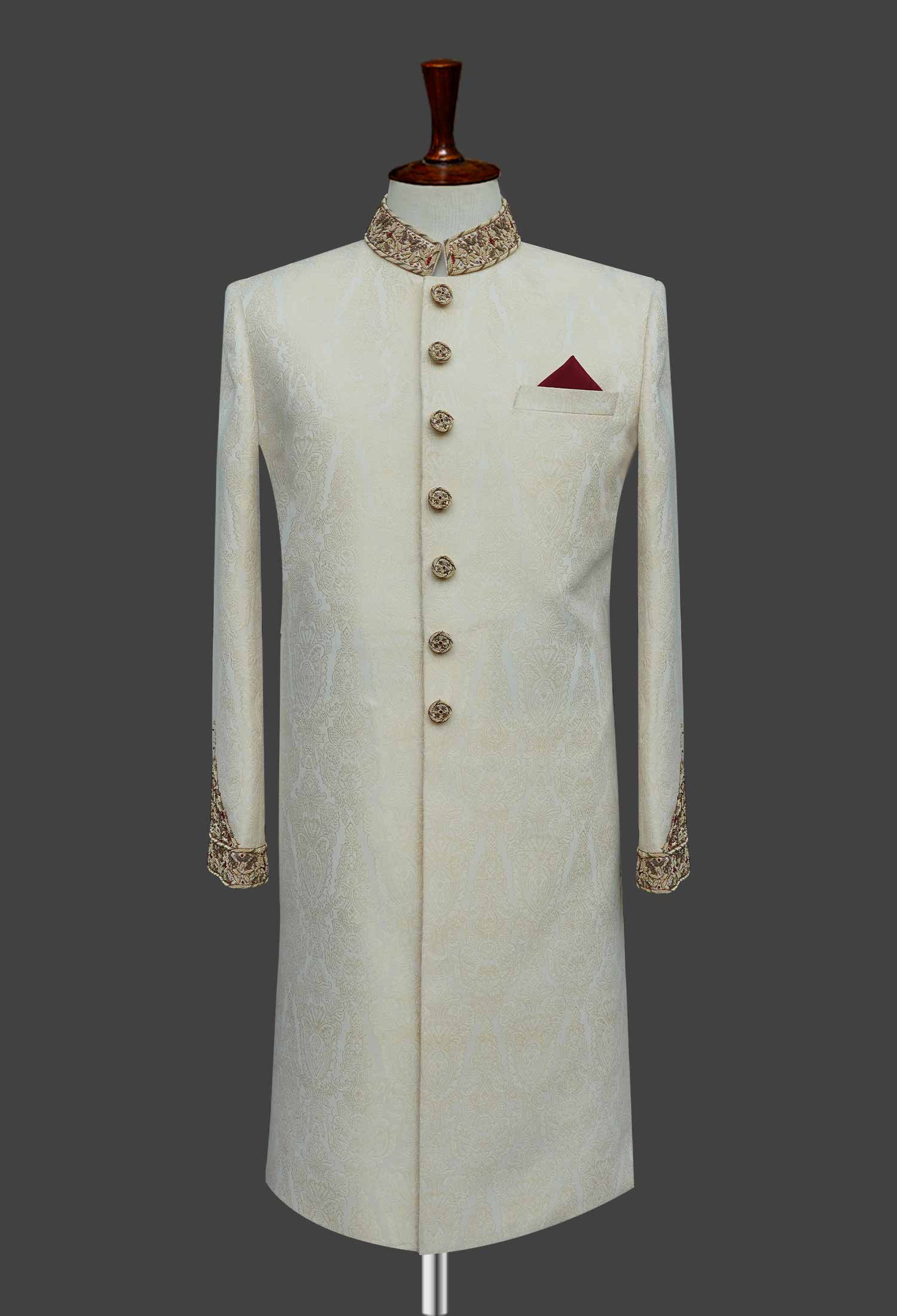 Classic Ivory Embroidered Sherwani with Regal Detailing