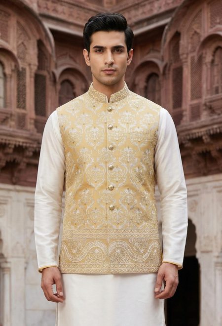 Traditional Golden Waistcoat with Intricate Embroidery