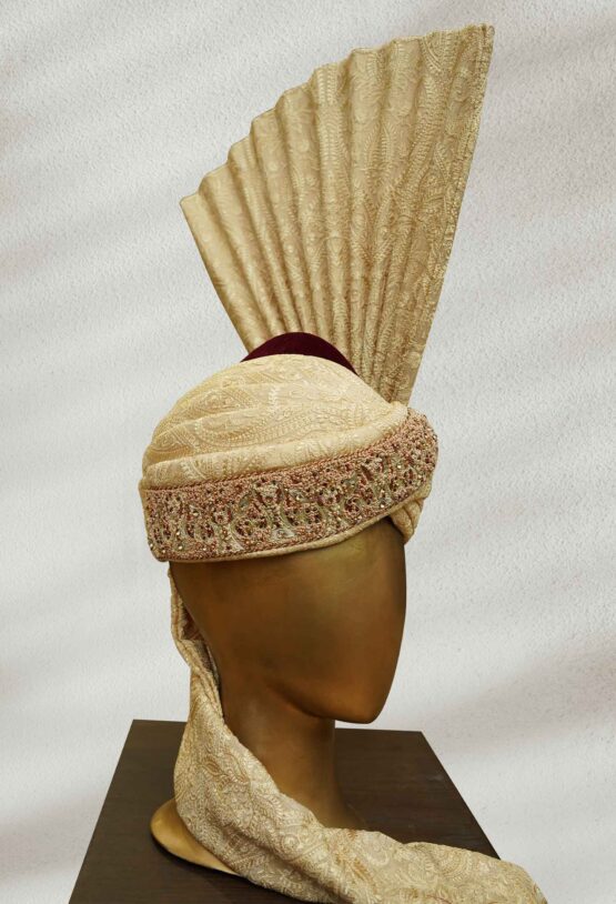 Golden Turban with Intricate Embroidery