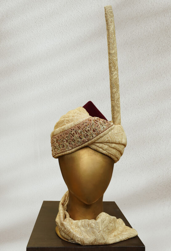 Golden Turban with Intricate Embroidery