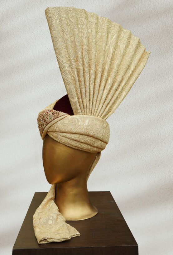 Golden Turban with Intricate Embroidery