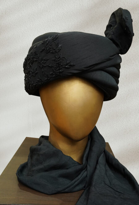 Embroidered Black Turban with Artistic Details