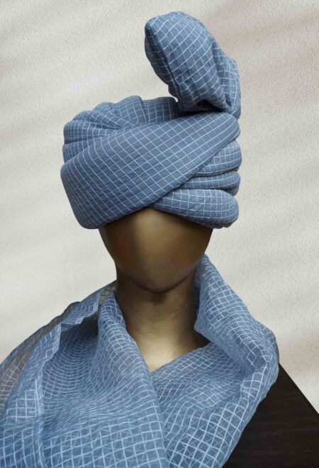 Classic Blue Grid-Patterned Turban