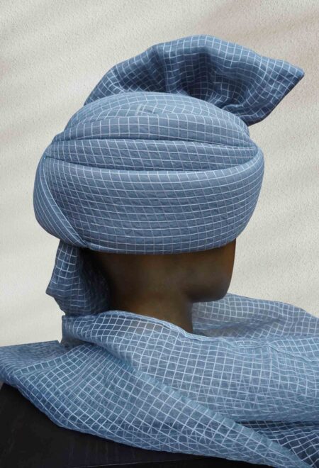 Classic Blue Grid-Patterned Turban