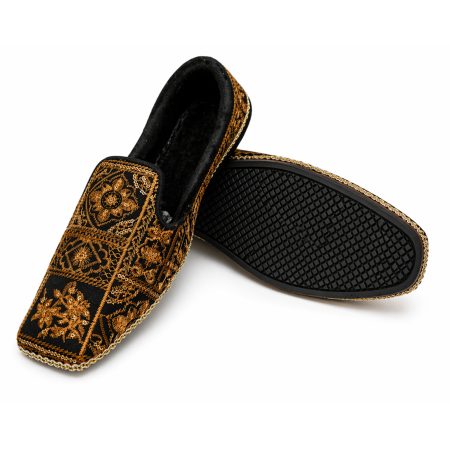 Handmade Black Khussa with Golden Embroidery Black and Golden Khussa