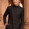Stylish Black Side Cut Embroidered Sherwani Classic Ivory Sherwani