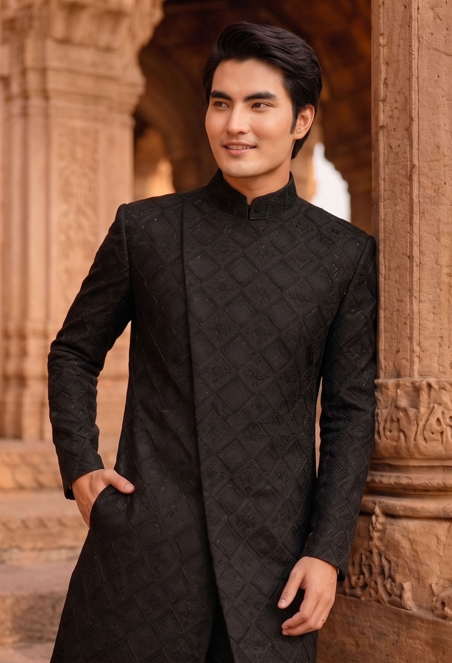 Black Side Cut Embroidered Sherwani Stylish Black Side Cut Embroidered Sherwani Black Side Cut Embroidered Sherwani