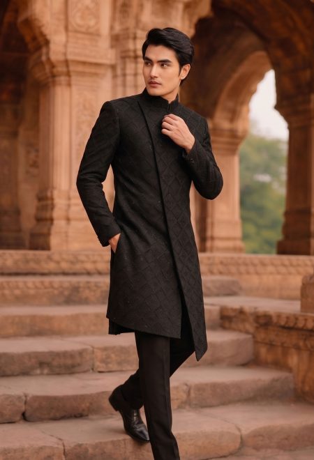 Stylish Black Side Cut Embroidered Sherwani Black Side Cut Embroidered Sherwani Stylish Black Side Cut Embroidered Sherwani Black Side Cut Embroidered Sherwani