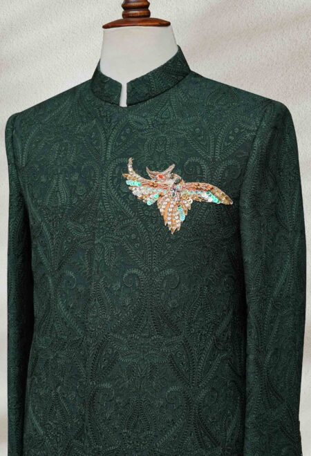 Emerald Green Prince Coat with Intricate Embroidery Emerald Green Prince Coat with Intricate Embroidery