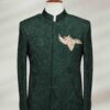 Emerald Green Prince Coat with Intricate Embroidery White Prince Coat with Gold Leaf Embroidery