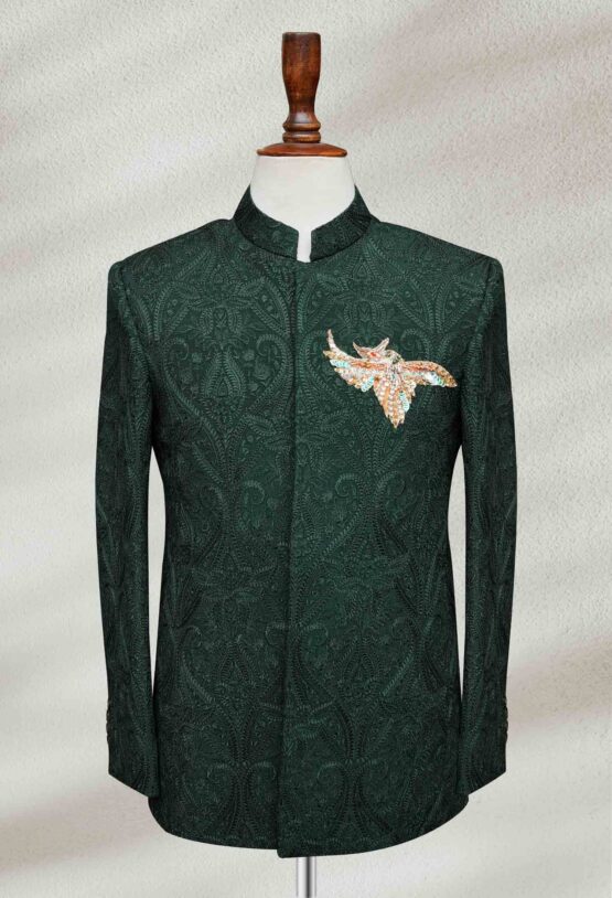 Emerald Green Prince Coat with Intricate Embroidery Emerald Green Prince Coat with Intricate Embroidery