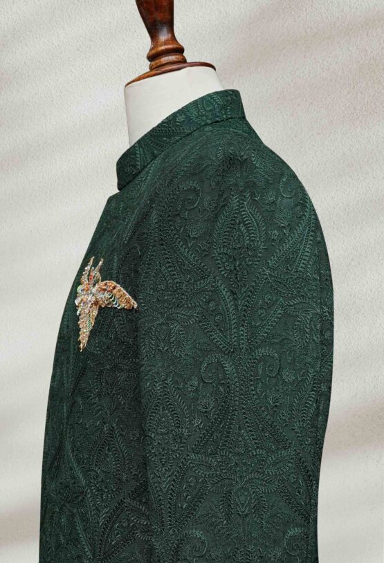 Emerald Green Prince Coat with Intricate Embroidery Emerald Green Prince Coat with Intricate Embroidery