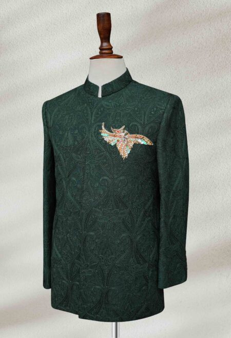 Emerald Green Prince Coat with Intricate Embroidery Emerald Green Prince Coat with Intricate Embroidery