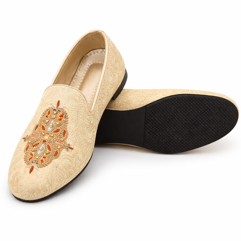 Golden-Embroidered-Loafer-For-Groom Handmade Golden Embroidered Loafer Golden Embroidered Loafer