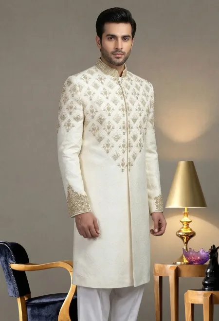 Ivory Sherwani With Golden Embroidery Ivory Sherwani With Golden Embroidery Ivory Sherwani with Golden Embroidery