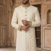 Traditional Ivory Sherwani with Golden Embroidery Classic Black Sherwani