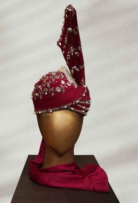 Maroon Turban with Golden Embroidery