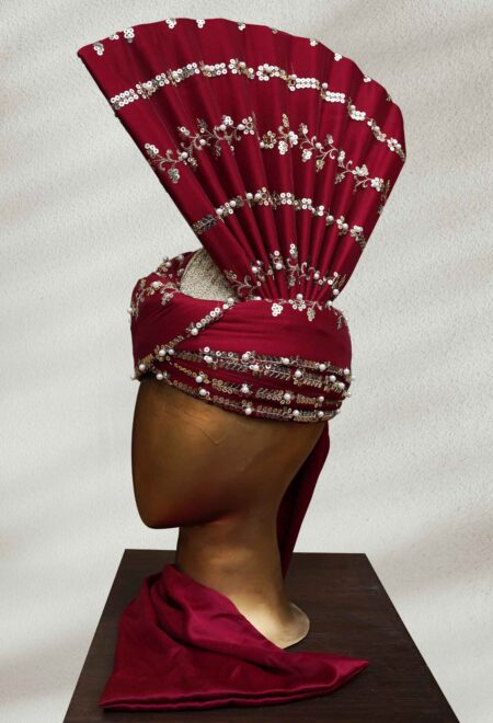 Maroon Turban with Golden Embroidery