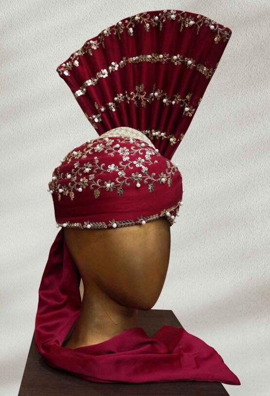 Maroon Turban with Golden Embroidery