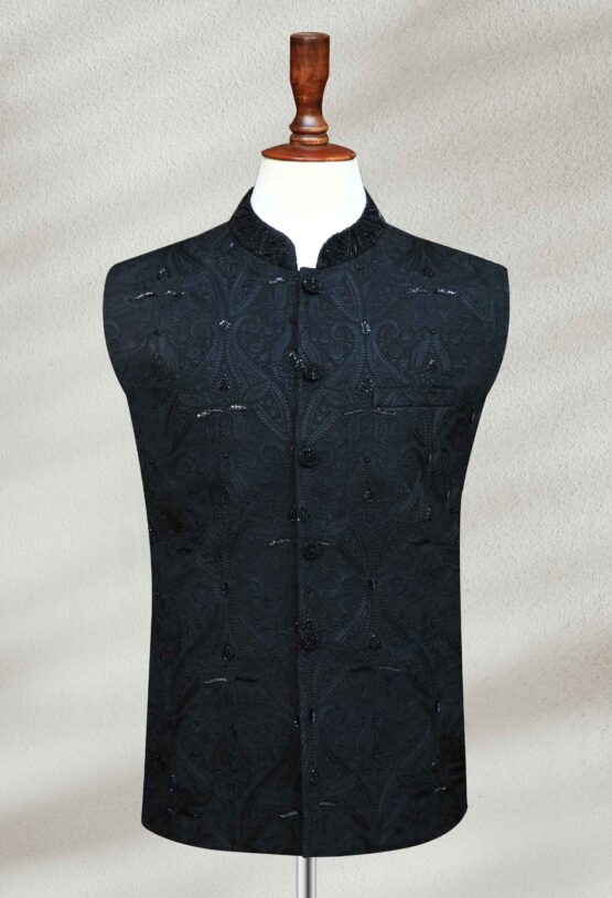 Classic Black Waistcoat with Subtle Embroidery Classic Black Waistcoat with Subtle Embroidery